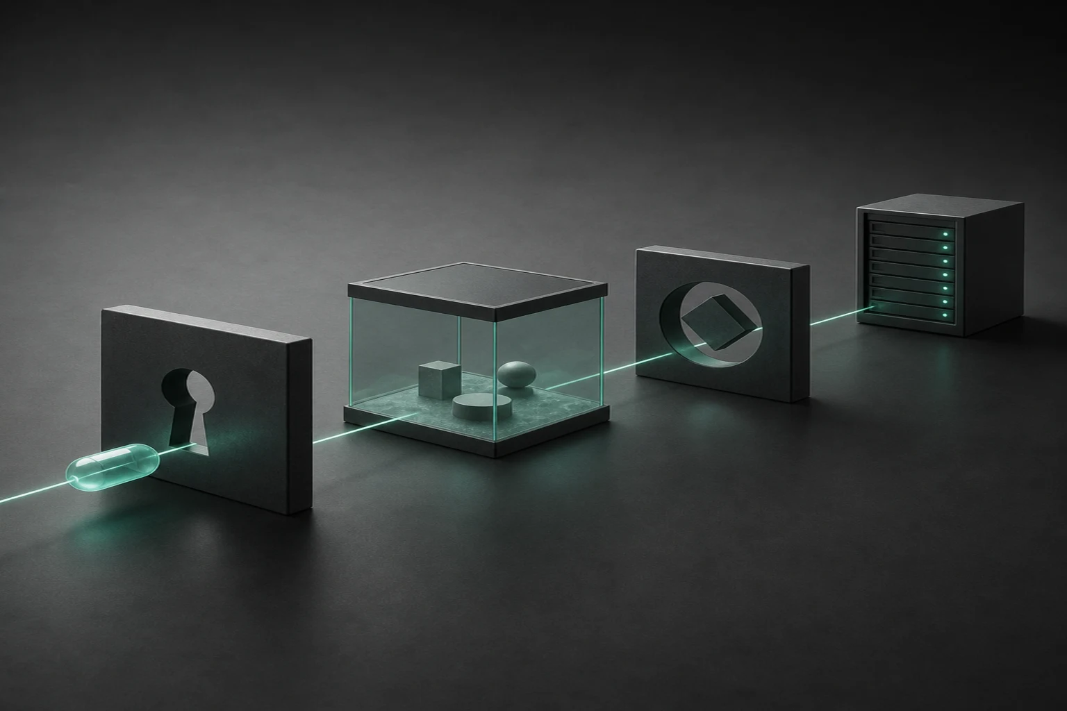An isolated mint request passes through authentication, sandbox and validation gates toward a graphite trading bot server.