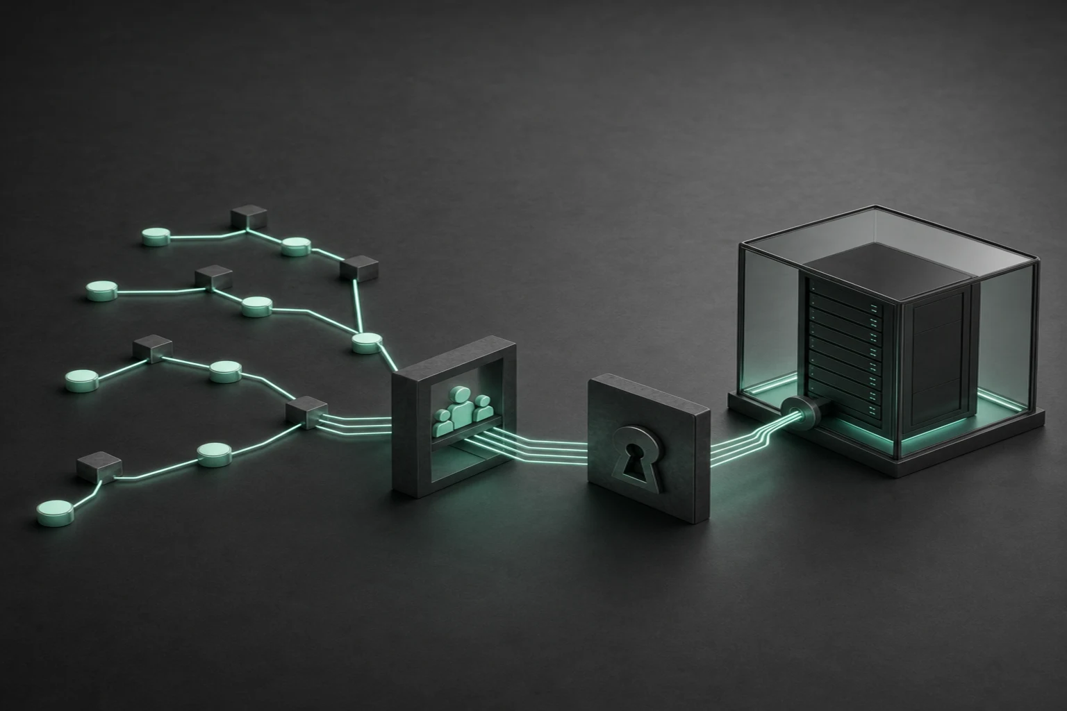 Mint source branches pass through review and security gates toward a graphite server in an isolated deployment enclosure.